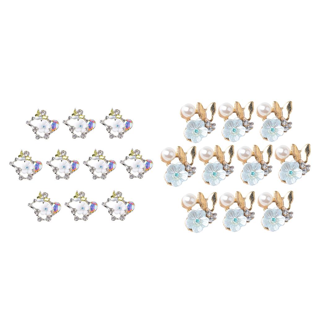 20x Mixed Flower Rhinestone Crystal Pearl Embellishment Button DIY Flatback