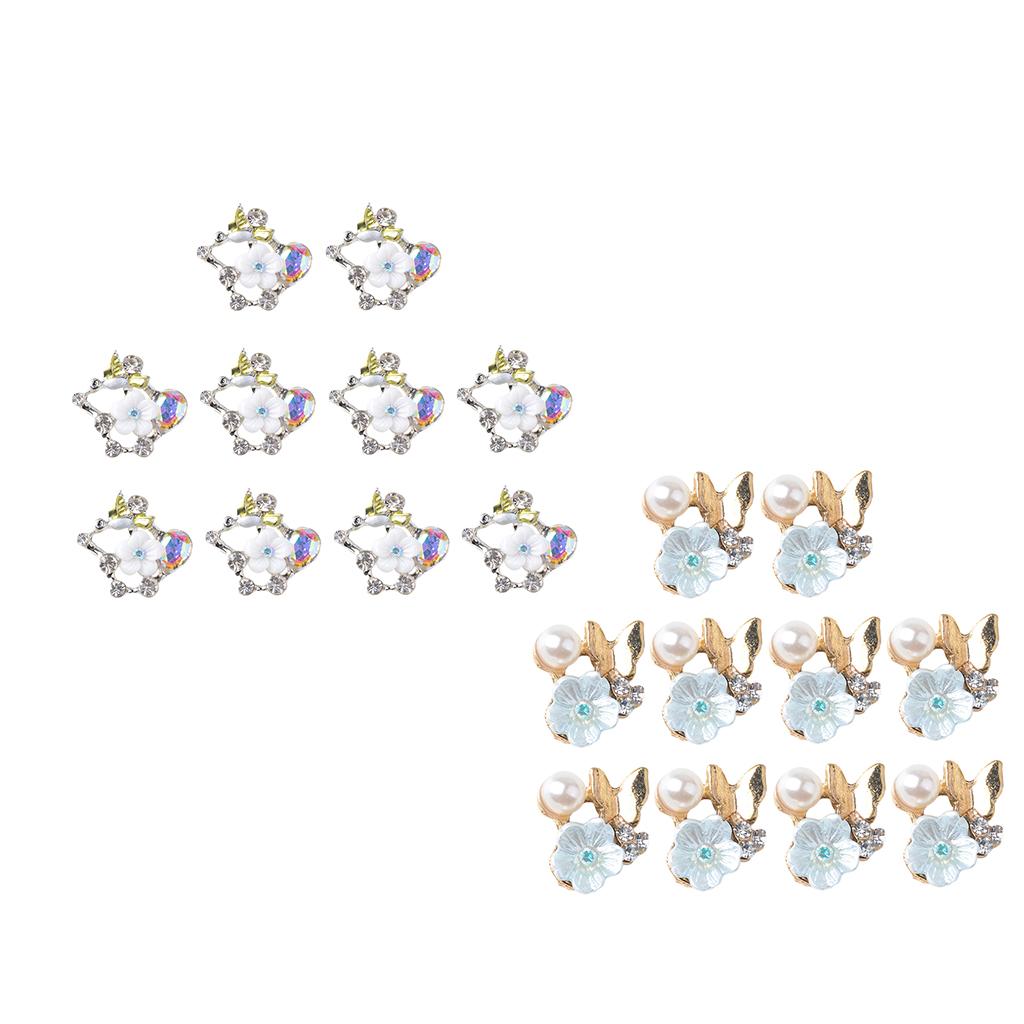 20x Mixed Flower Rhinestone Crystal Pearl Embellishment Button DIY Flatback