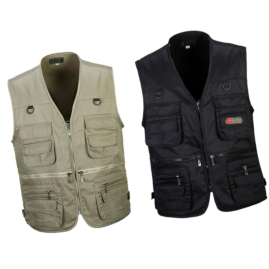 2 Pcs Men's Multi Pocket Waistcoat Fishing Outdoor Travel Photography Vest