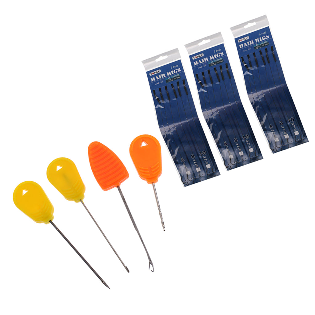 4 Pieces Carp Fishing Baiting Needle Set +18 Pieces 12lb Fishing Hair Rigs