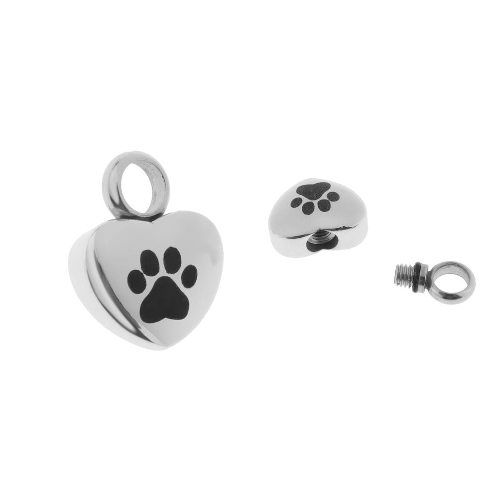 2pcs Stainless Steel Animal Print Heart Urn Pendant Memorial Ash Cremation