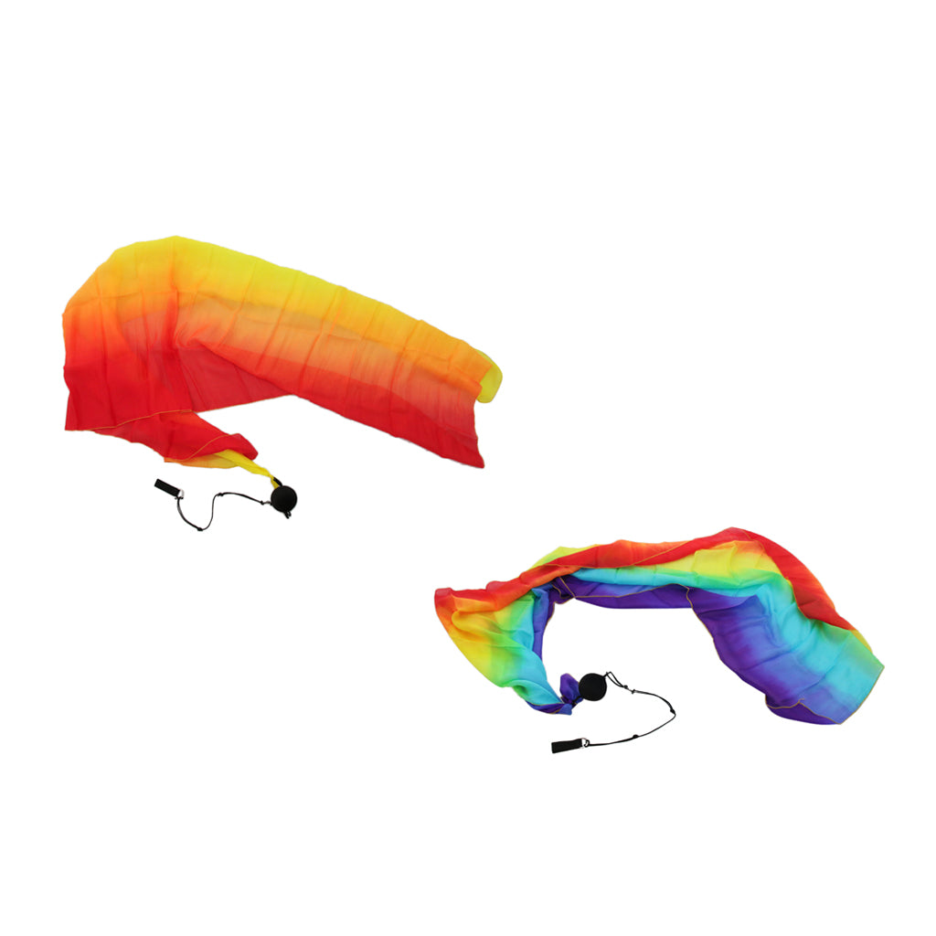 Belly Dance Silk Veil Poi Throw Balls Dancing Accessories Rainbow Colors