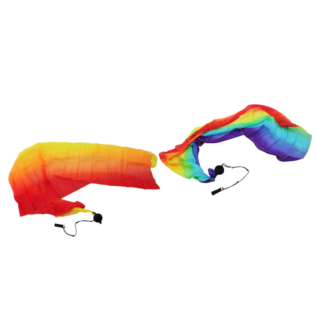 Belly Dance Silk Veil Poi Throw Balls Dancing Accessories Rainbow Colors