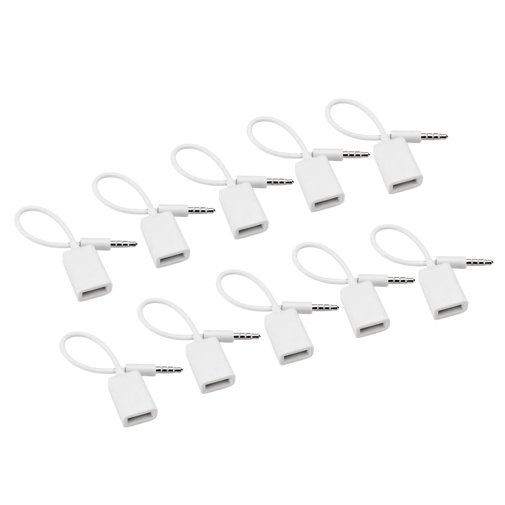 10Pieces 3.5mm Male AUX Audio Plug Jack to USB 2.0 Female Converter Cable
