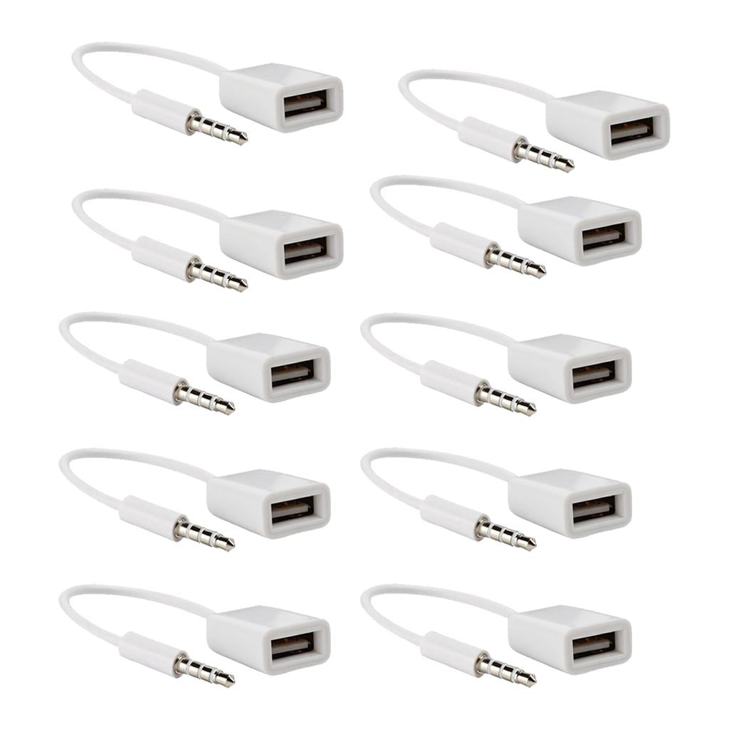10Pieces 3.5mm Male AUX Audio Plug Jack to USB 2.0 Female Converter Cable
