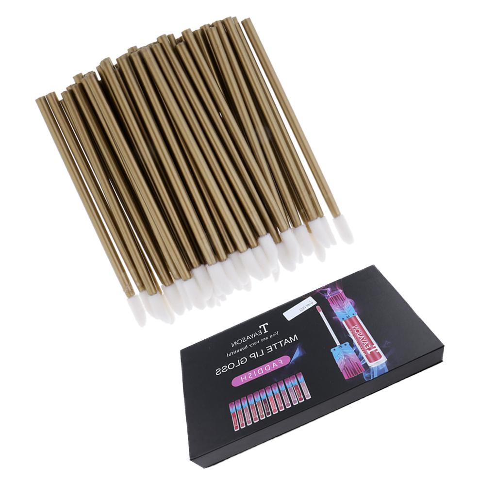50 Pieces Travel Disposable Lip Gloss Brush + 12 Colors Lipstick Makeup Set