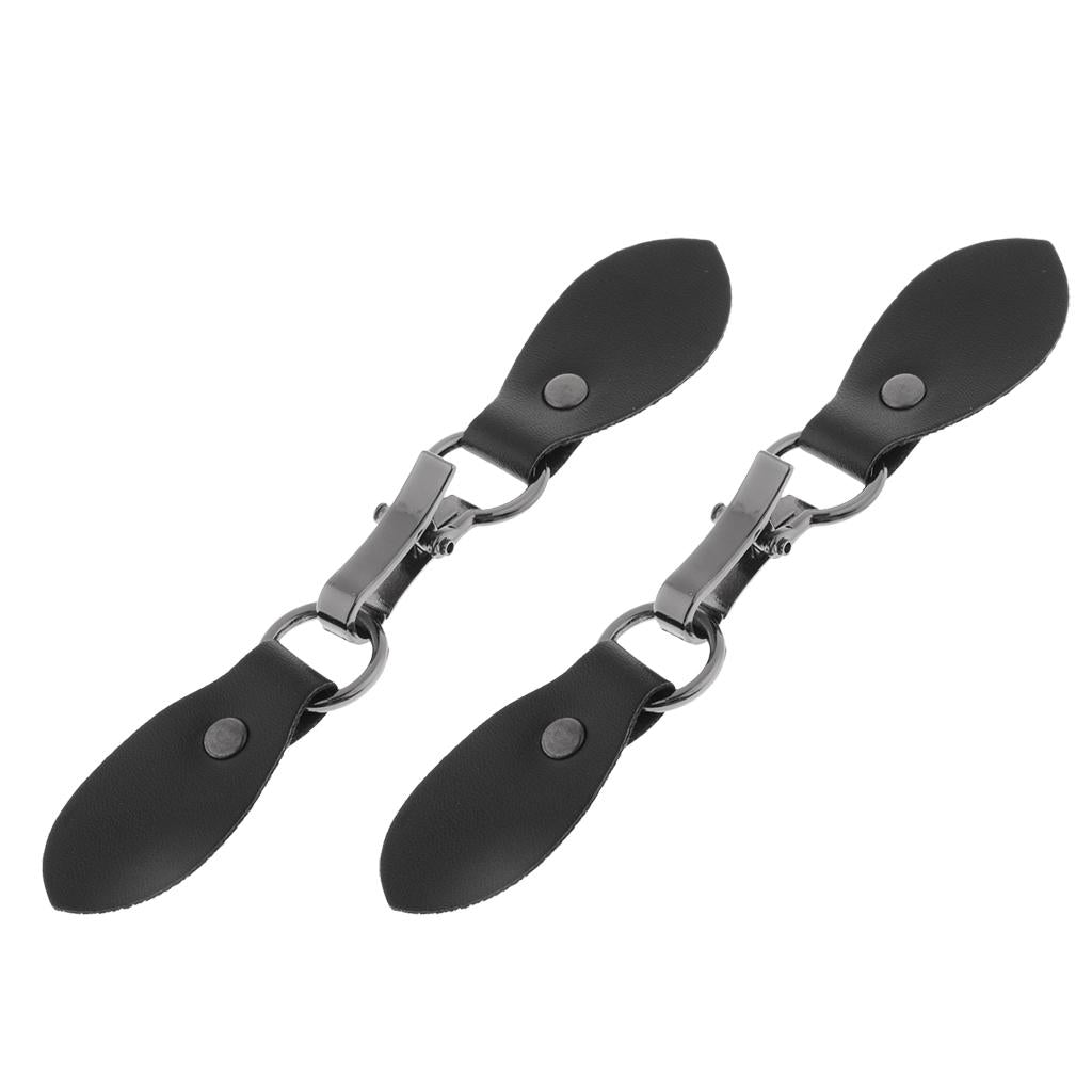 2 Sets Black Leather Toggle Buttons Silver Metal Hook Duffle Coat Fastener