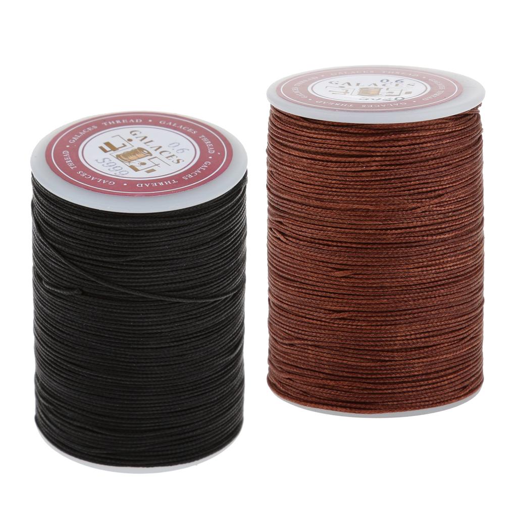 2 Rolls Sewing Round Waxed String Thread Spools 0.6mm Leather Craft Handwork