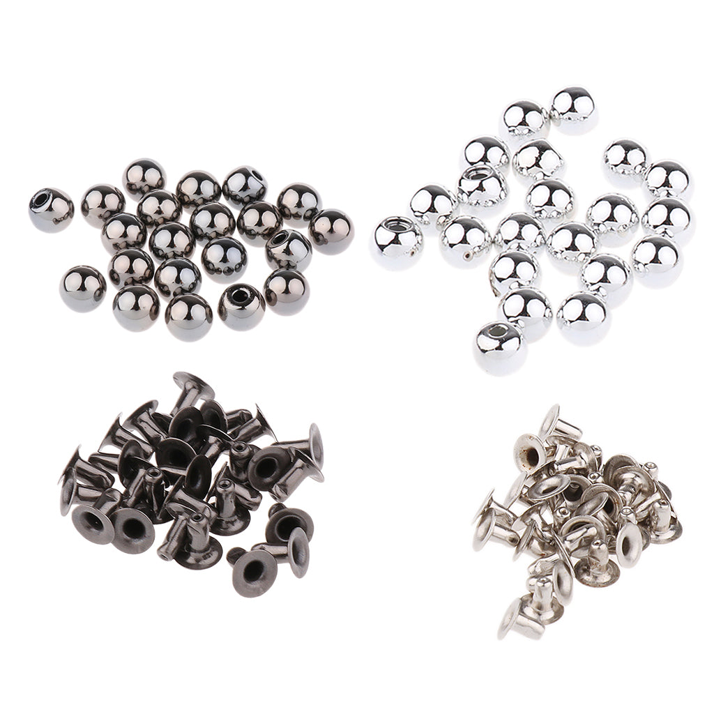 40 Sets Silver + Black Pearl Bead Rivet Studs Buttons Garment Accessories