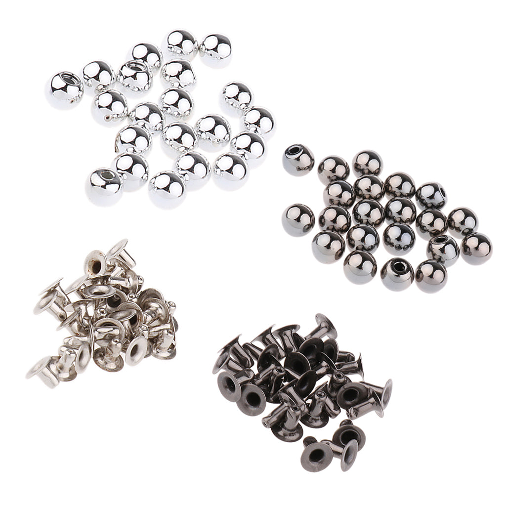 40 Sets Silver + Black Pearl Bead Rivet Studs Buttons Garment Accessories