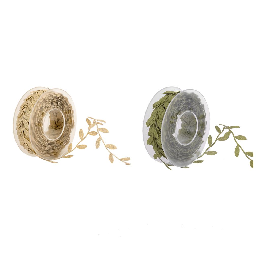 2pcs 15m Leaves Ribbon Trim Wreath for Wedding Wall Crafts Party Decor