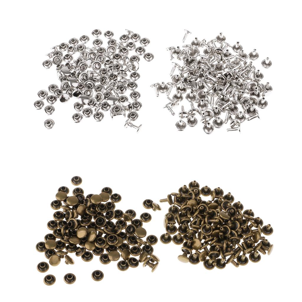 200 Sets Metal Leather Crafts Double Cap Rivets Assorted Silver Bronze