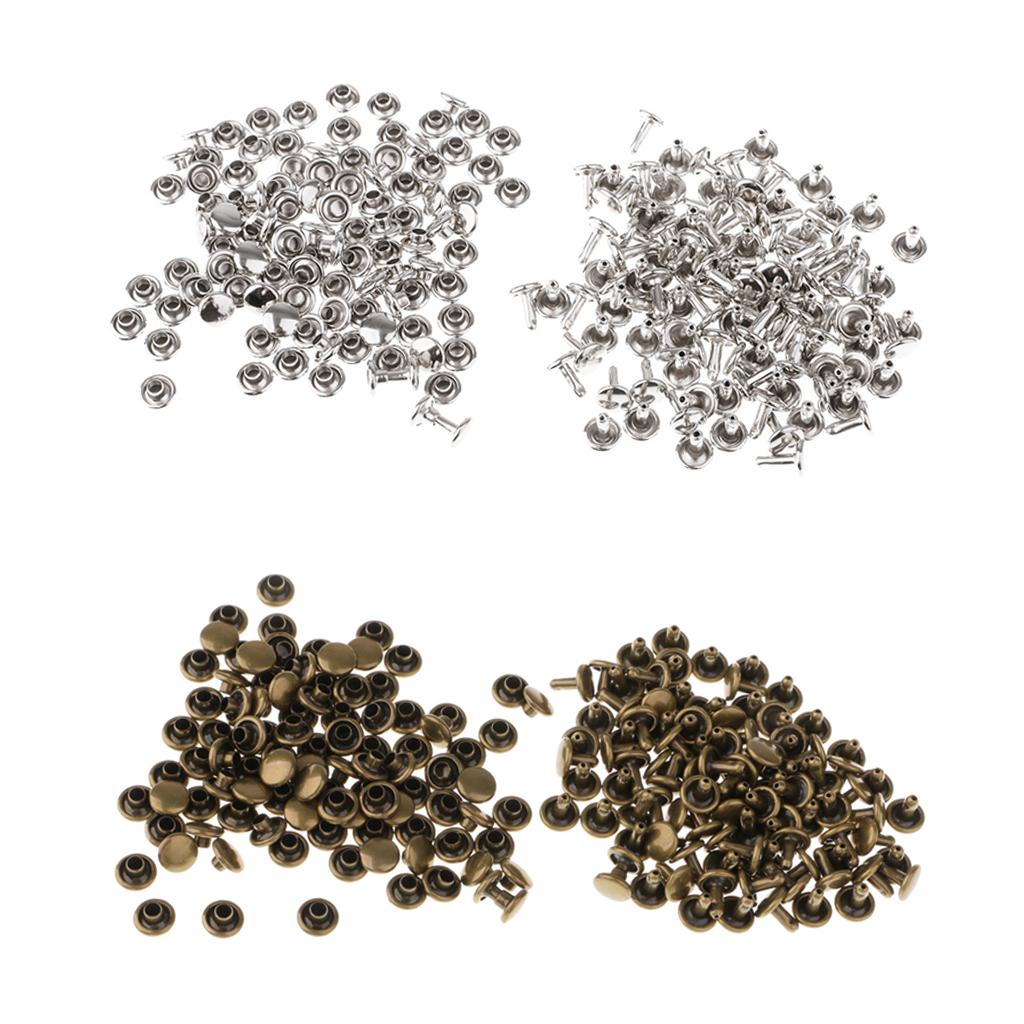 200 Sets Metal Leather Crafts Double Cap Rivets Assorted Silver Bronze