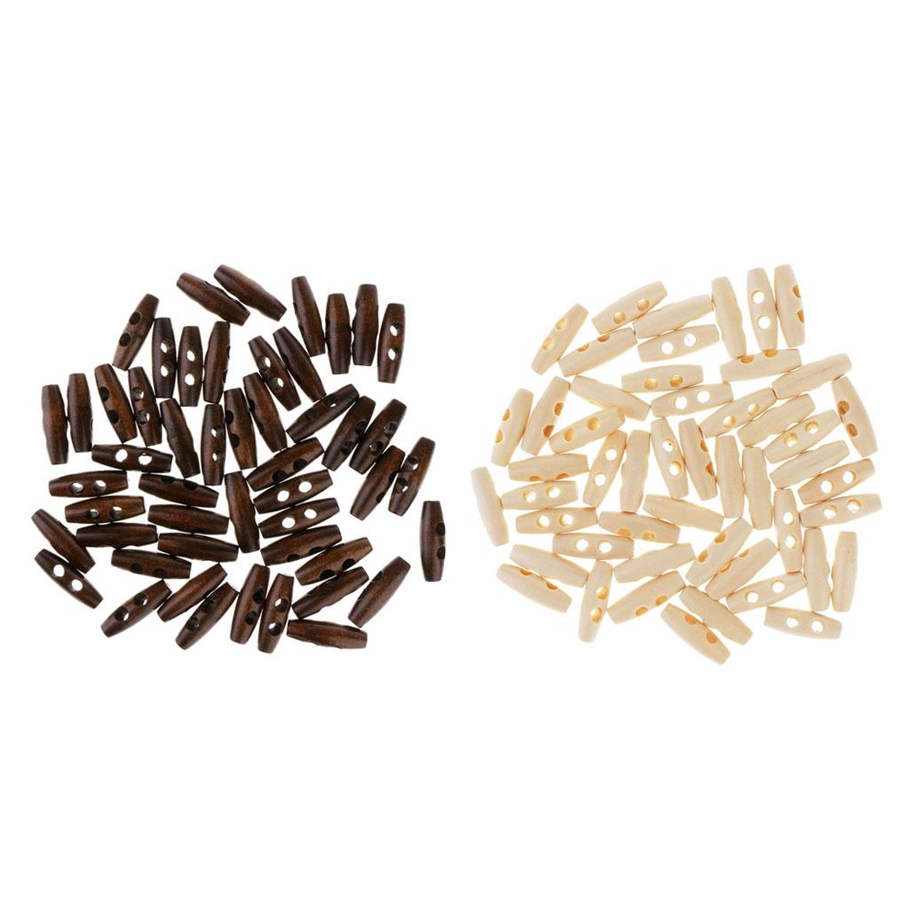 100Pcs Wood Sewing Horn Toggle Buttons DIY Cloth Accessories 2 Holes
