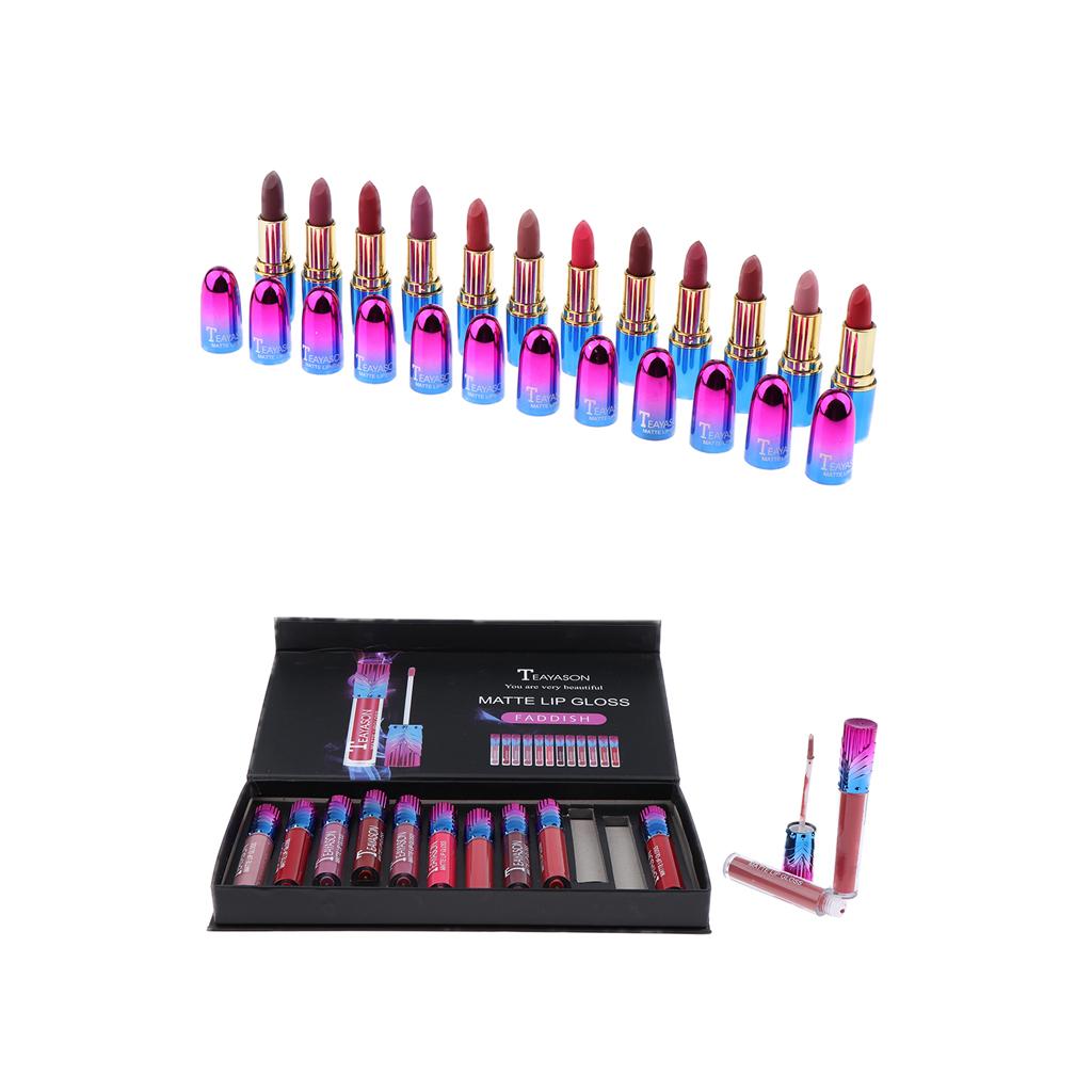 24x Women Waterproof Long Lasting Cosmetics Lipstick Lip Gloss Balm Set Lot