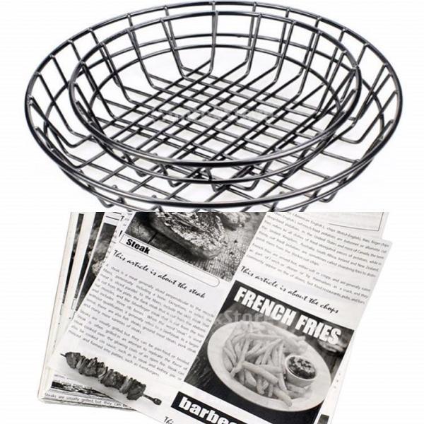 5pcs Fast Food Fries Burger Serving Basket Bowl + 200pcs Parchment Paper