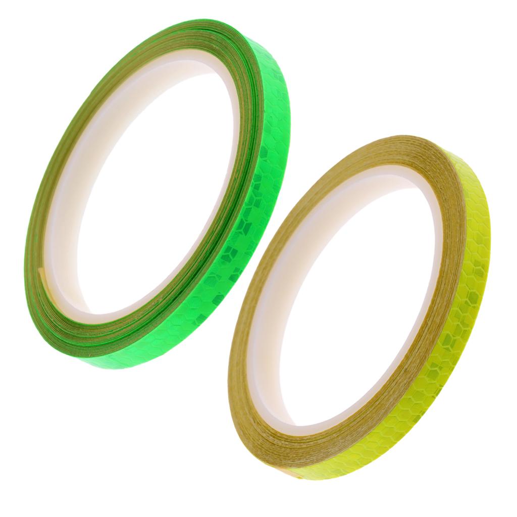 2pcs Bike Reflective Wheel Stickers Cycling Reflector Tapes Green+Yellow