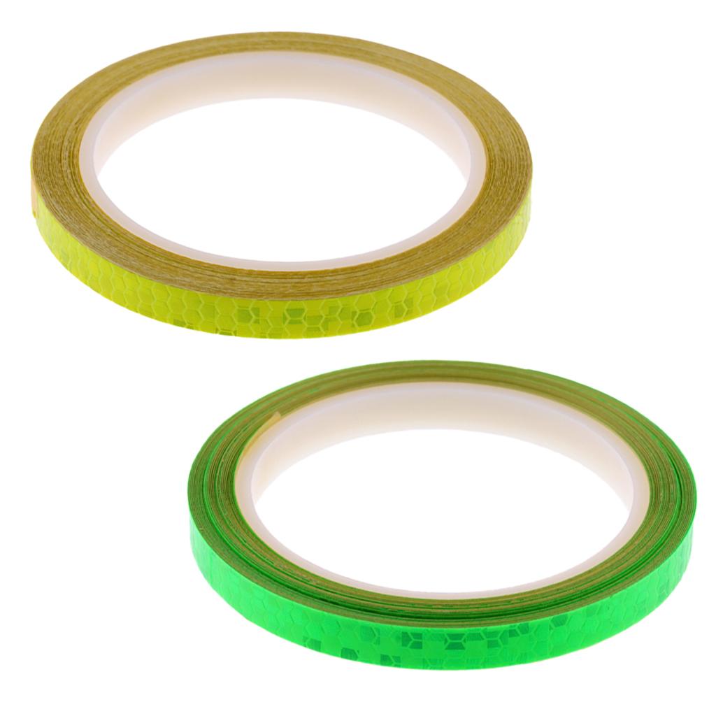 2pcs Bike Reflective Wheel Stickers Cycling Reflector Tapes Green+Yellow