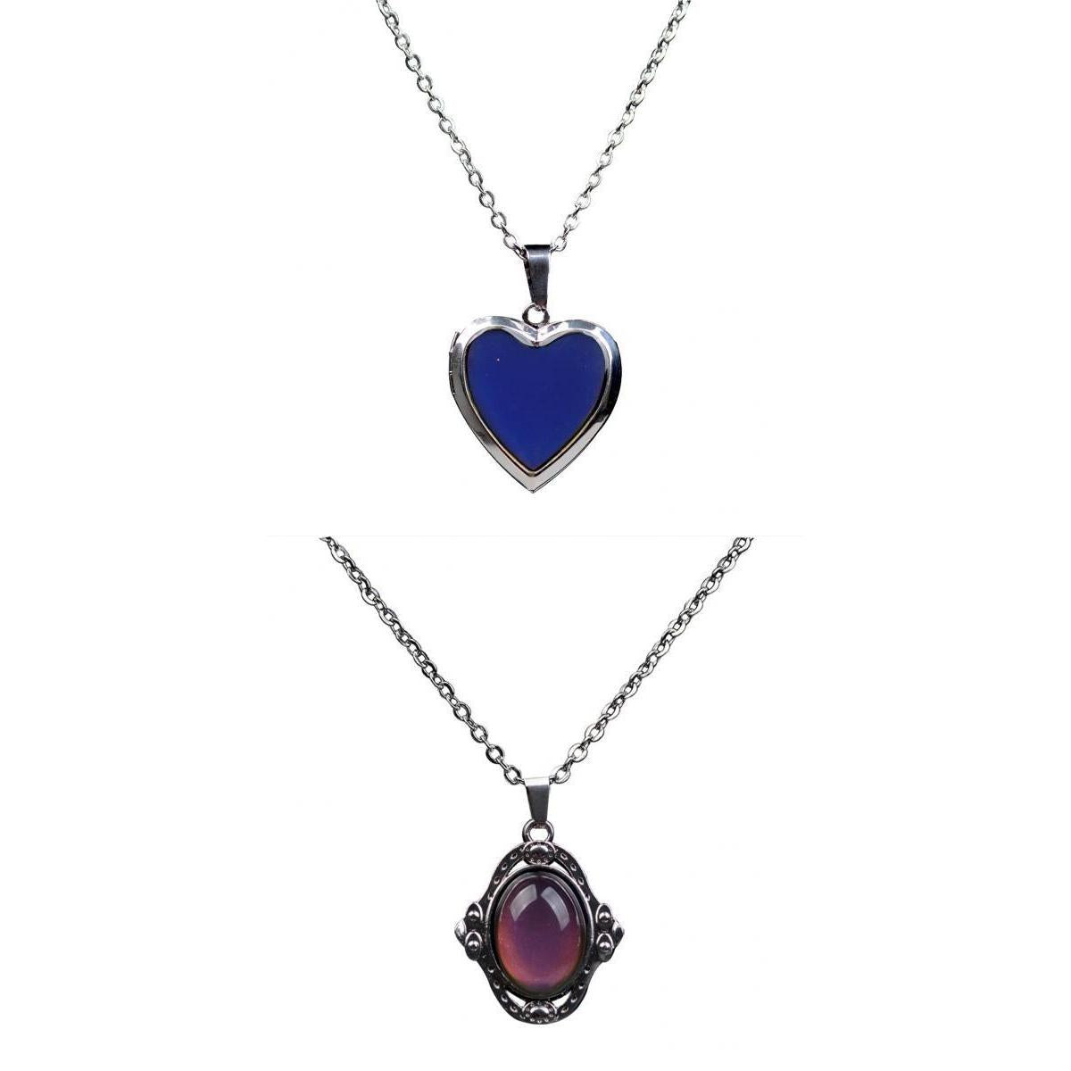 2 Pieces Photo Frame Locket and Gem Pendant Mood Change Color Necklace