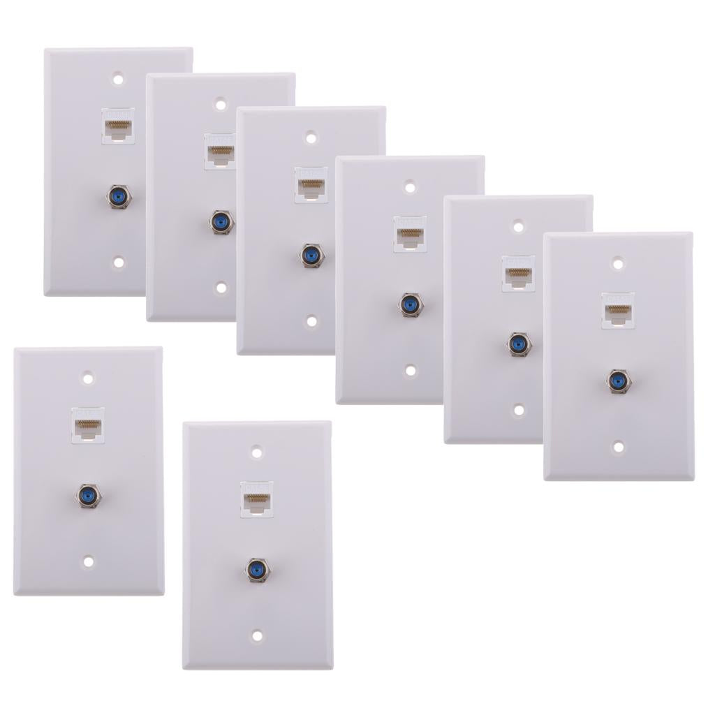8x Coaxial F Connector Ethernet Network Jack Wall Plate Socket Outlet