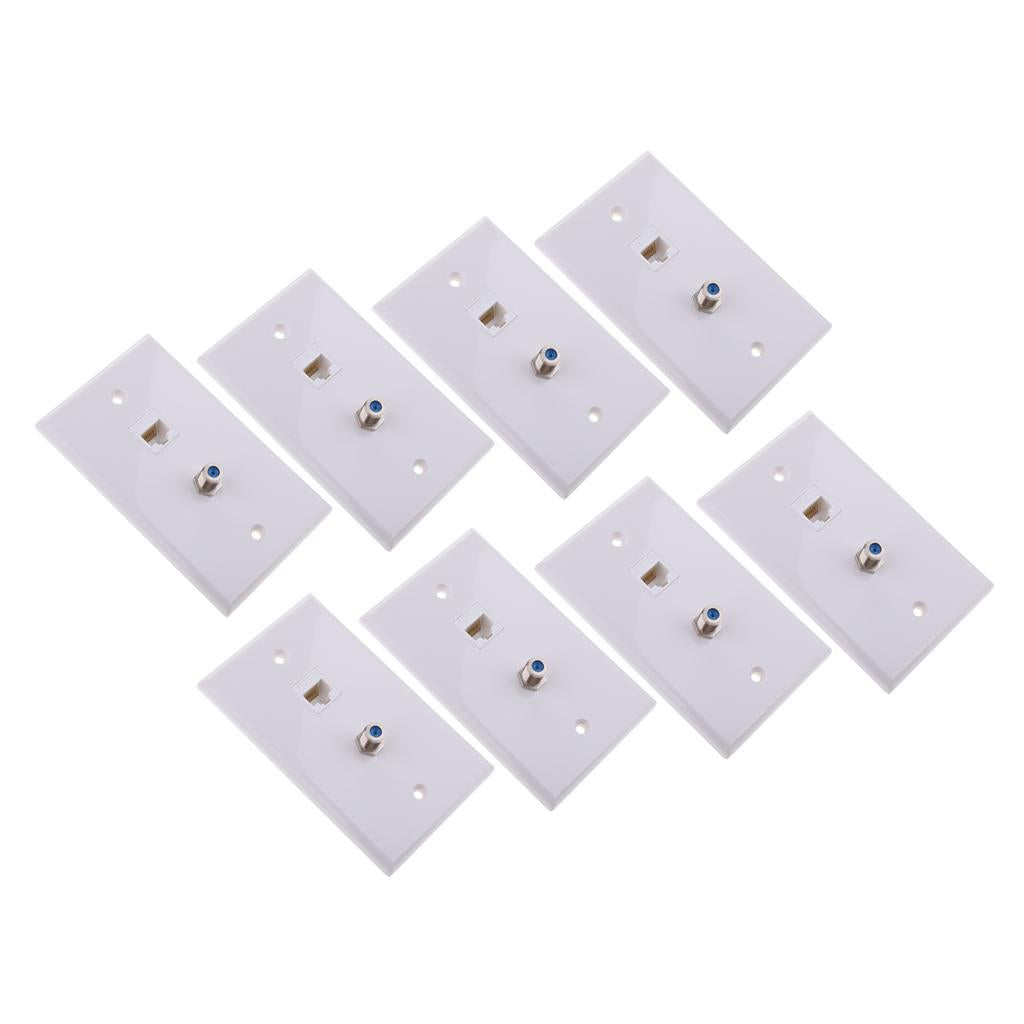 8x Coaxial F Connector Ethernet Network Jack Wall Plate Socket Outlet