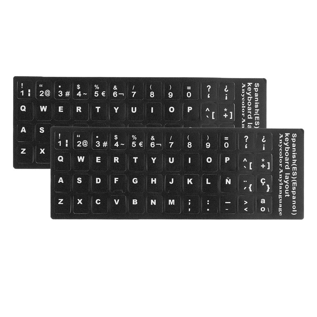 2x Spanish White Letters Keyboard Stickers Laptop Computer Protector Cover