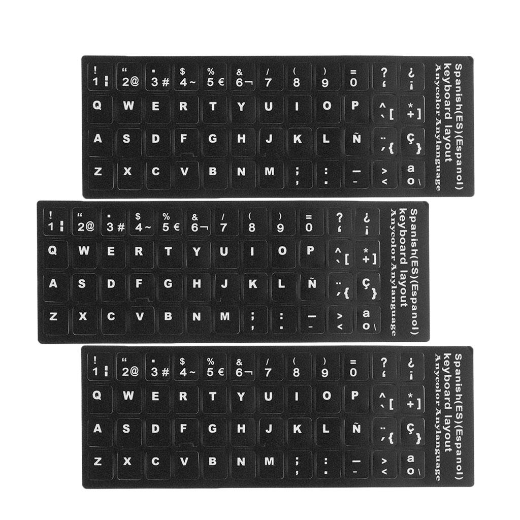 3xSpanish White Letters Keyboard Stickers Laptop Computer Protector Cover