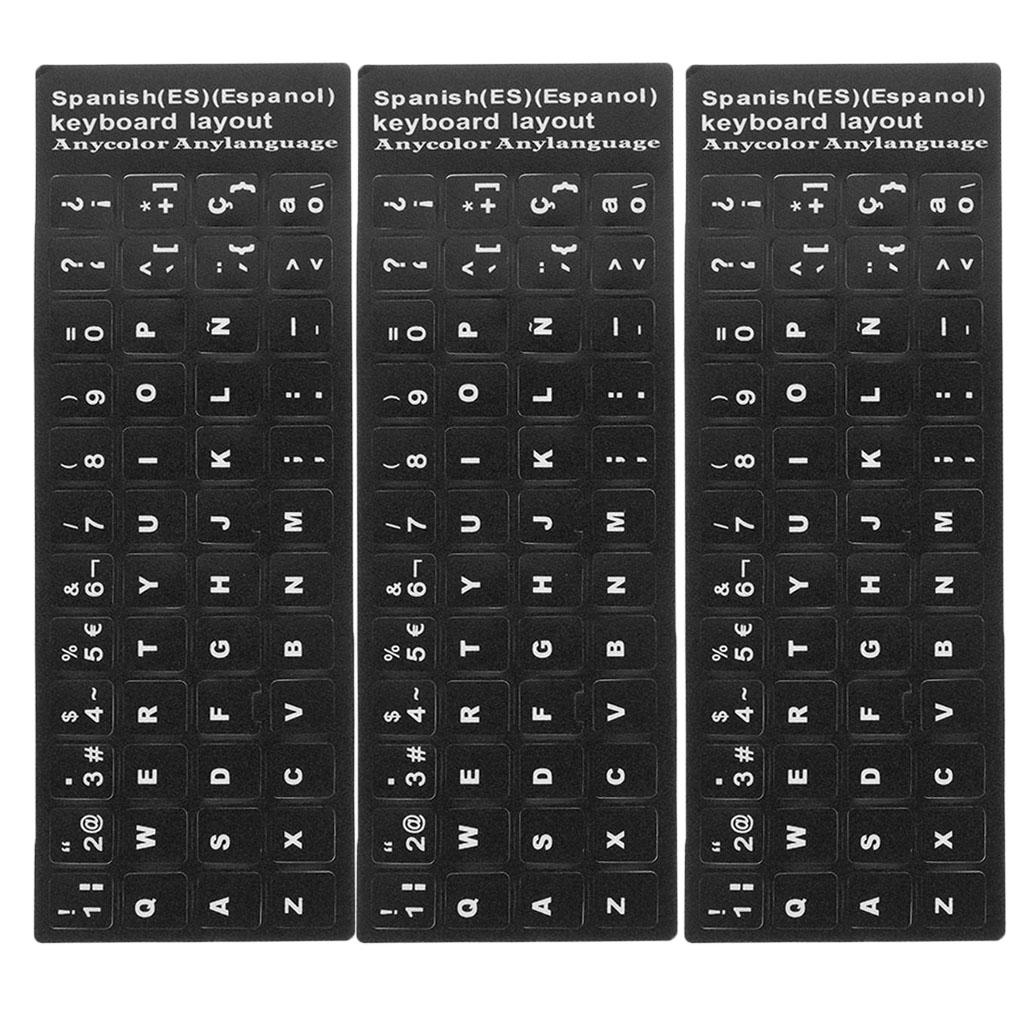 3xSpanish White Letters Keyboard Stickers Laptop Computer Protector Cover