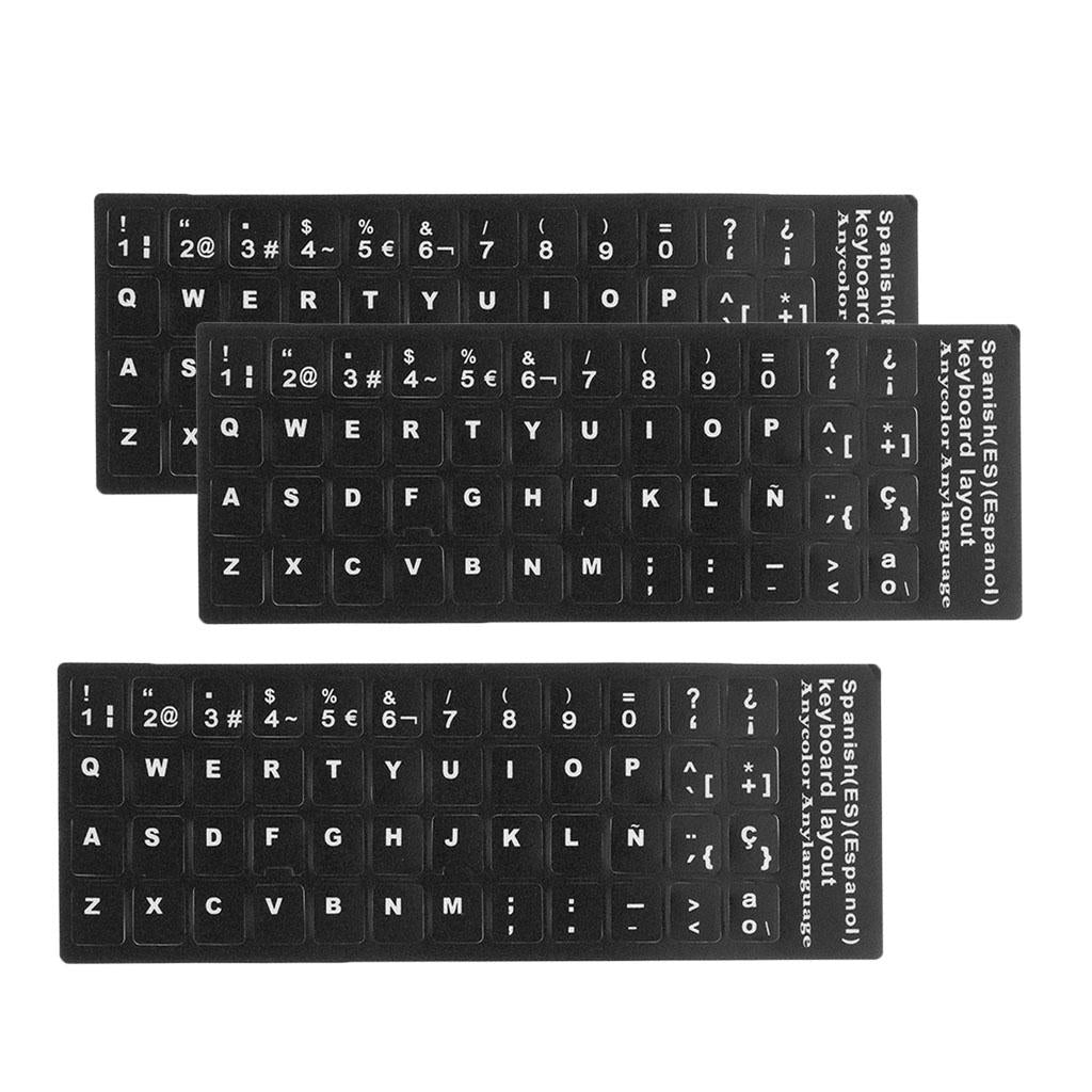 3xSpanish White Letters Keyboard Stickers Laptop Computer Protector Cover