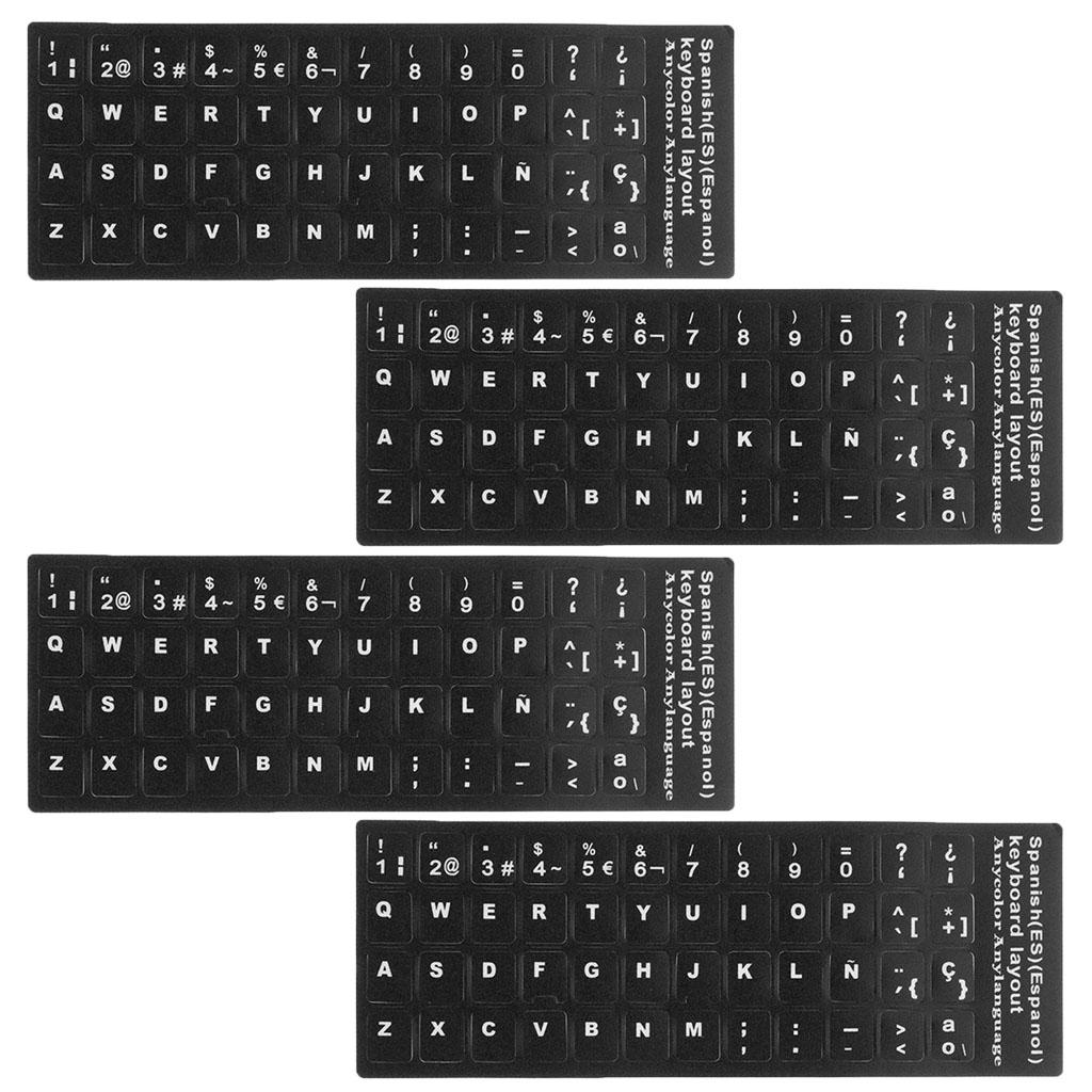 4xSpanish White Letters Keyboard Stickers Laptop Computer Protector Cover
