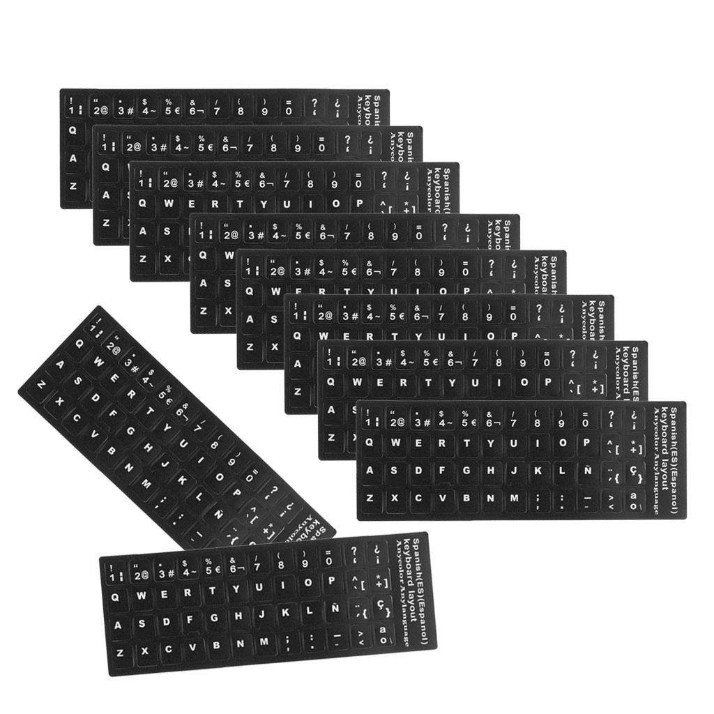 10x Spanish White Letters Keyboard Stickers Laptop Computer Protector Cover