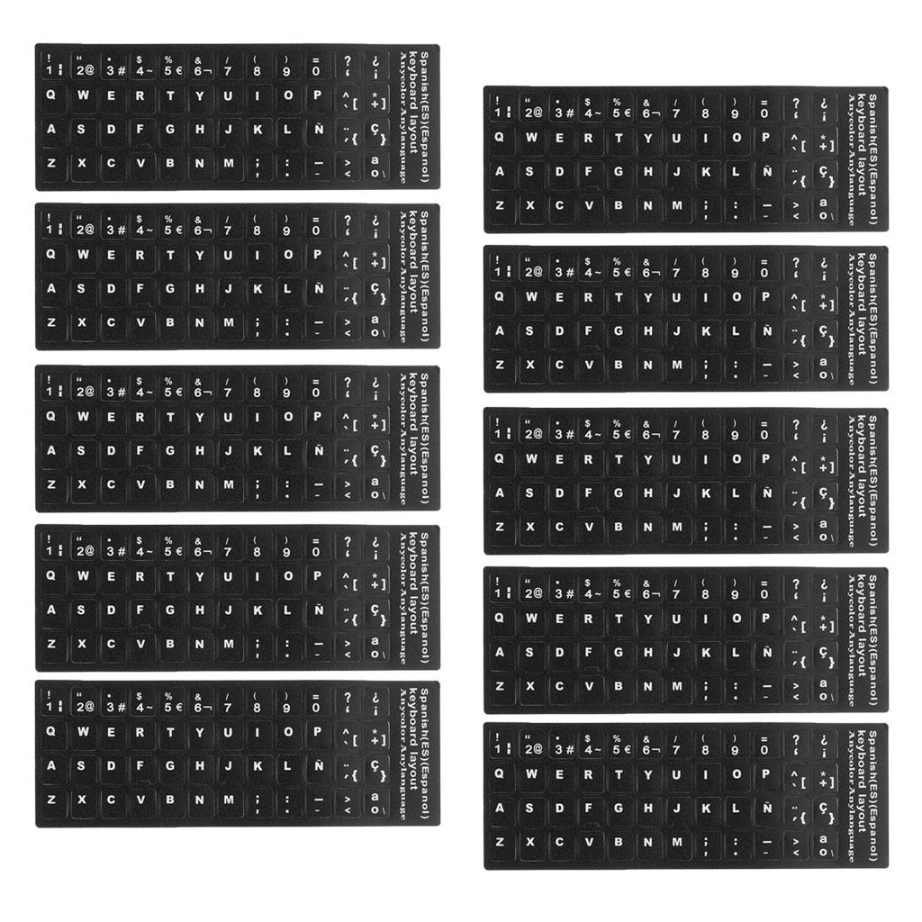 10x Spanish White Letters Keyboard Stickers Laptop Computer Protector Cover