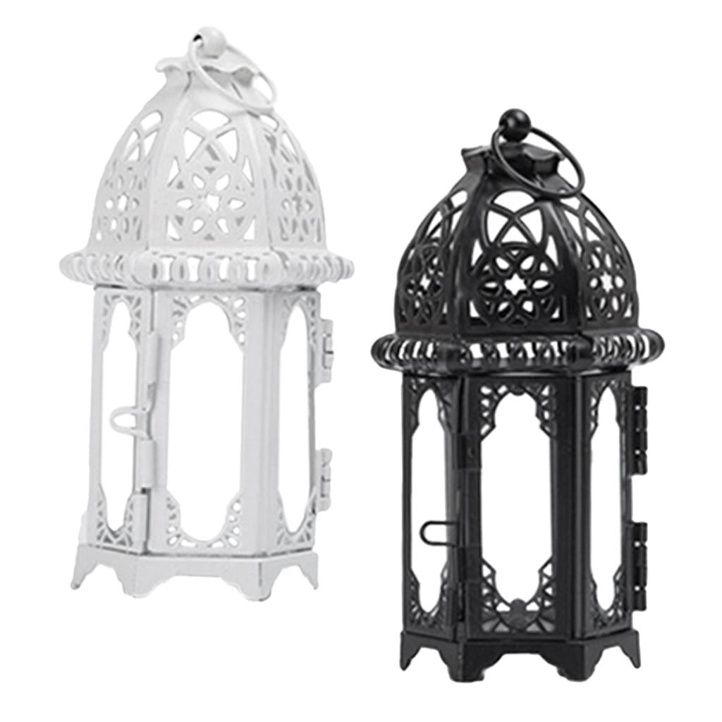 2x Glass Tealight Candle Holder Wrought Iron Lantern Home Wedding Decoration