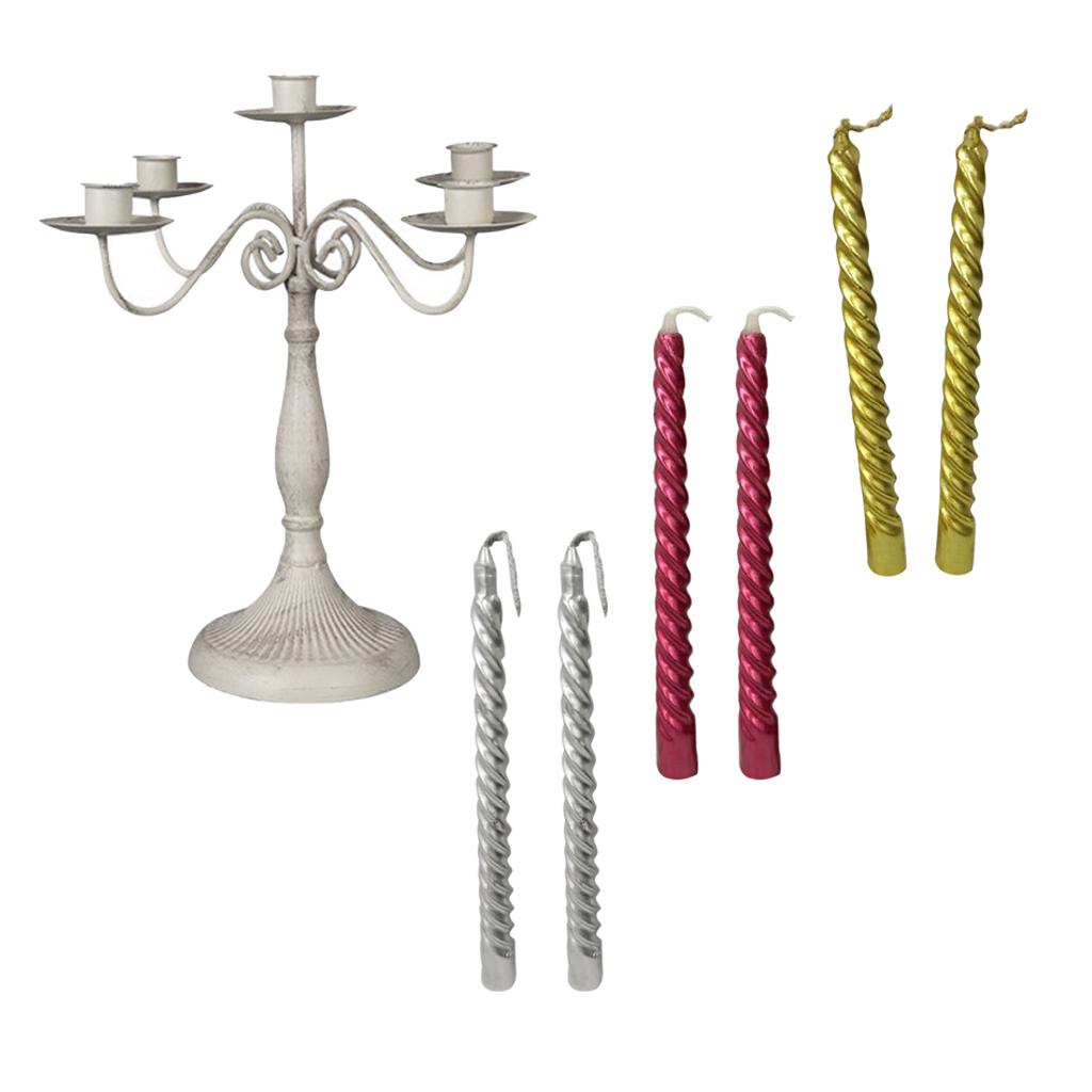 5 Arm Metal Candlesticks Iron Candle Holder Candelabra with Spiral Candle