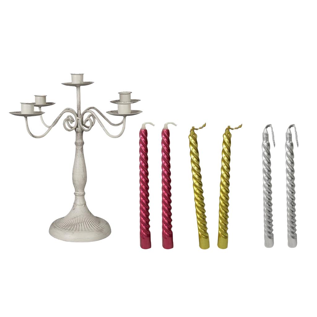 5 Arm Metal Candlesticks Iron Candle Holder Candelabra with Spiral Candle