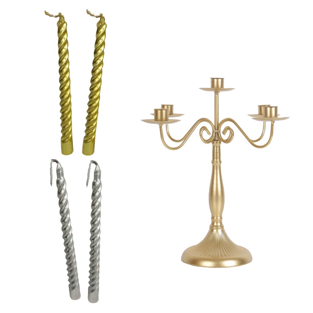 5 Arm Metal Candlesticks Iron Candle Holder Candelabra with Spiral Candles