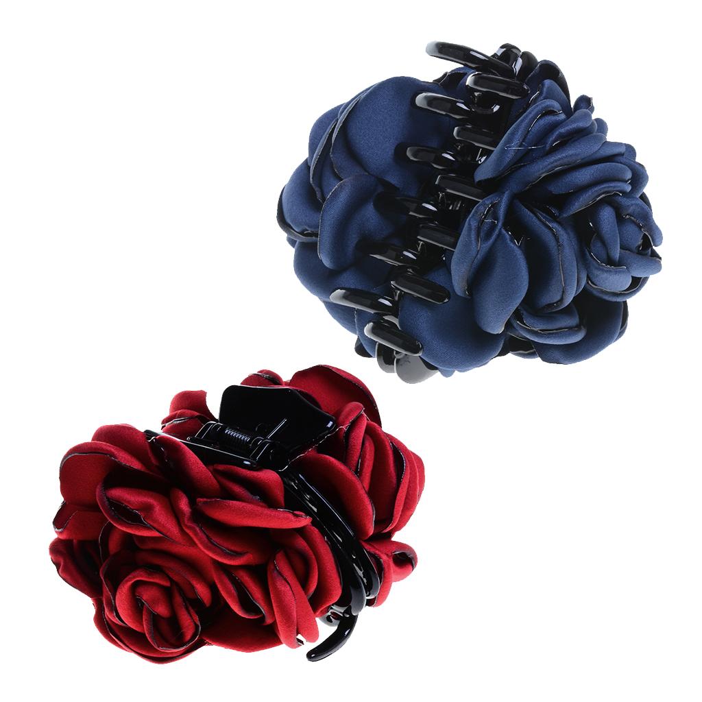2pcs Fashion Fabric Rose Flower Large Hair Clamp Claw Clip Accessories Gift