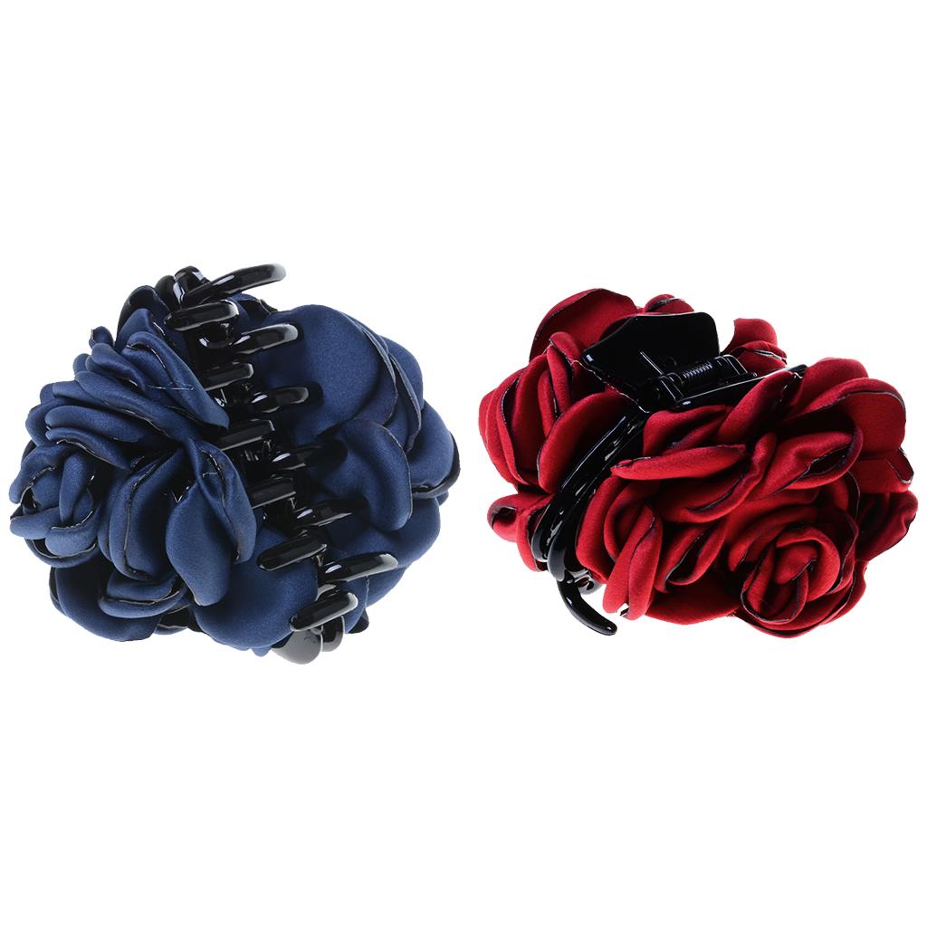 2pcs Fashion Fabric Rose Flower Large Hair Clamp Claw Clip Accessories Gift