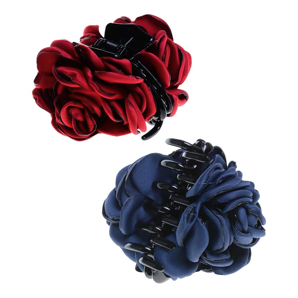 2pcs Fashion Fabric Rose Flower Large Hair Clamp Claw Clip Accessories Gift