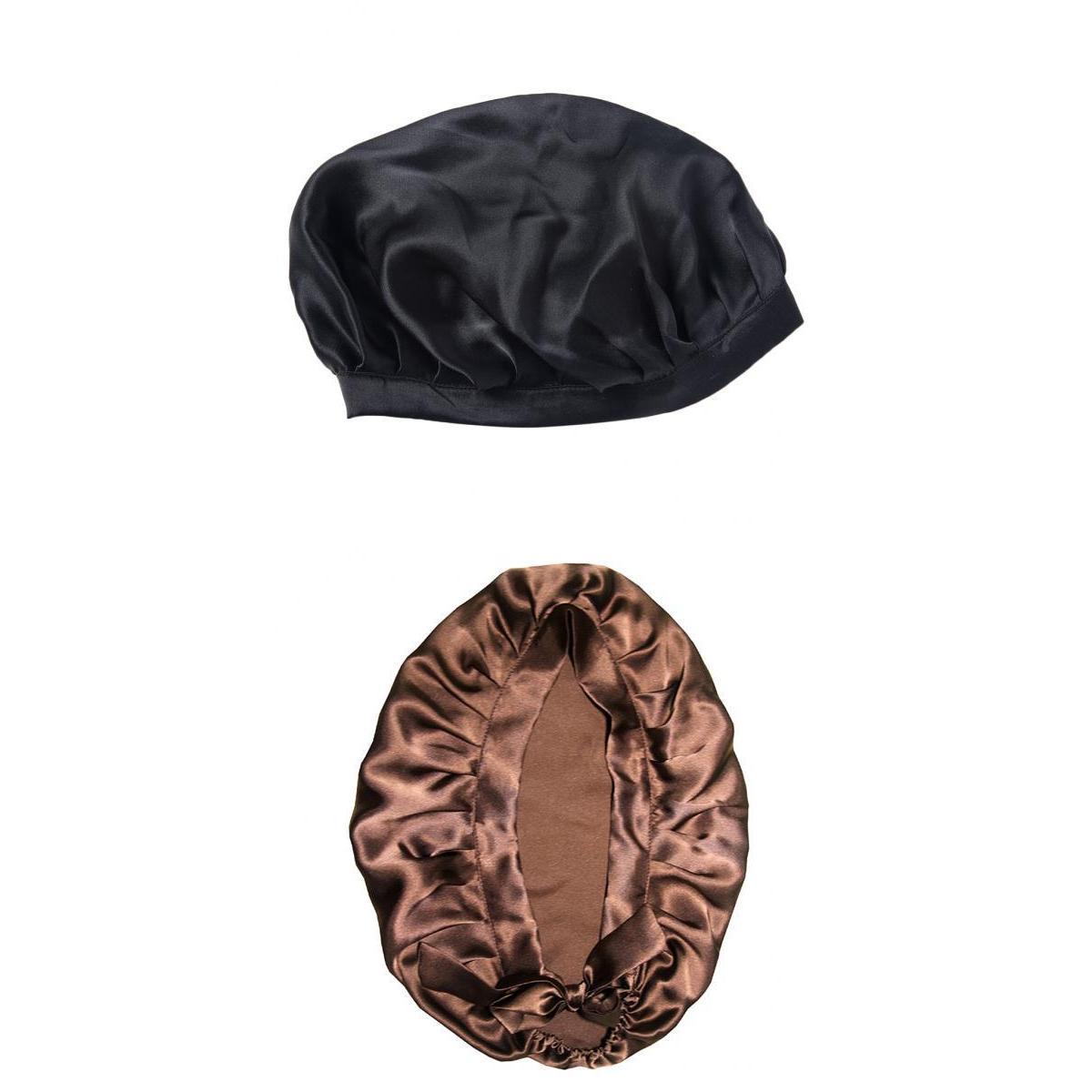 2 Pieces Women Pure Silk Sleep Hats Wrap Night Cap Hair Care Bonnet