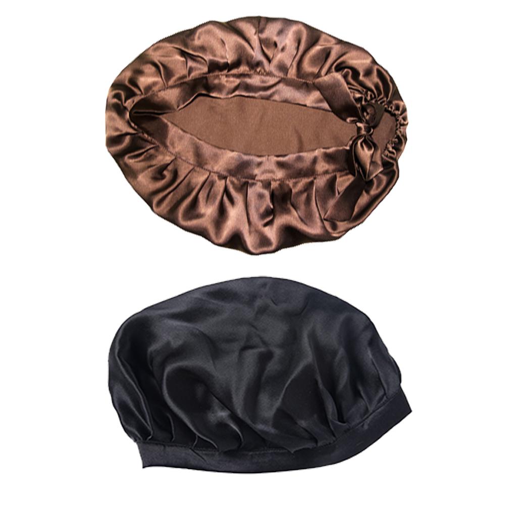 2 Pieces Women Pure Silk Sleep Hats Wrap Night Cap Hair Care Bonnet