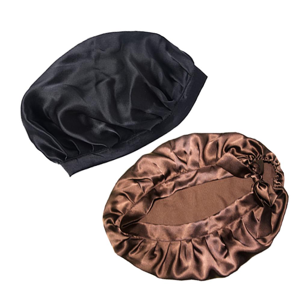 2 Pieces Women Pure Silk Sleep Hats Wrap Night Cap Hair Care Bonnet