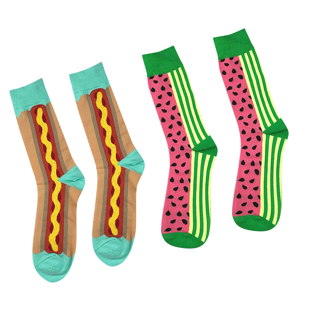 2 Pairs Colorful High Ankle Print Funny Pattern Cotton Middle Socks