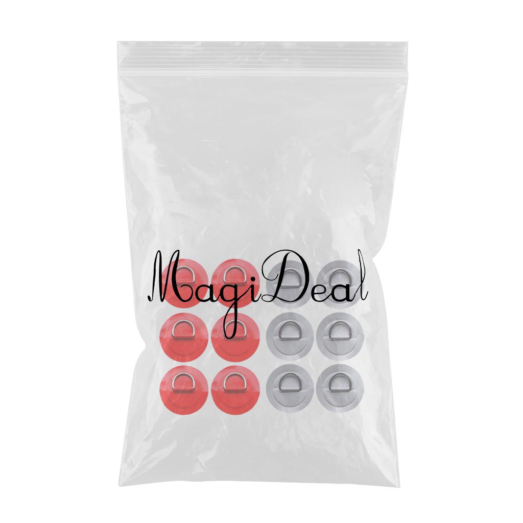 12Pcs Kayak Inflatable Boat Stainless Steel D Ring PVC Patch Red Silver