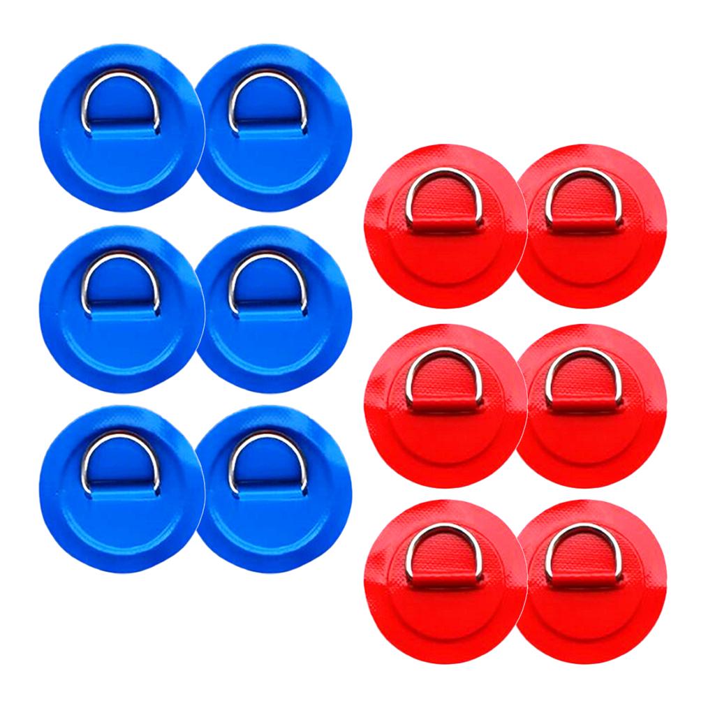 12Pcs Kayak Inflatable Boat Stainless Steel D Ring PVC Patch Red Blue