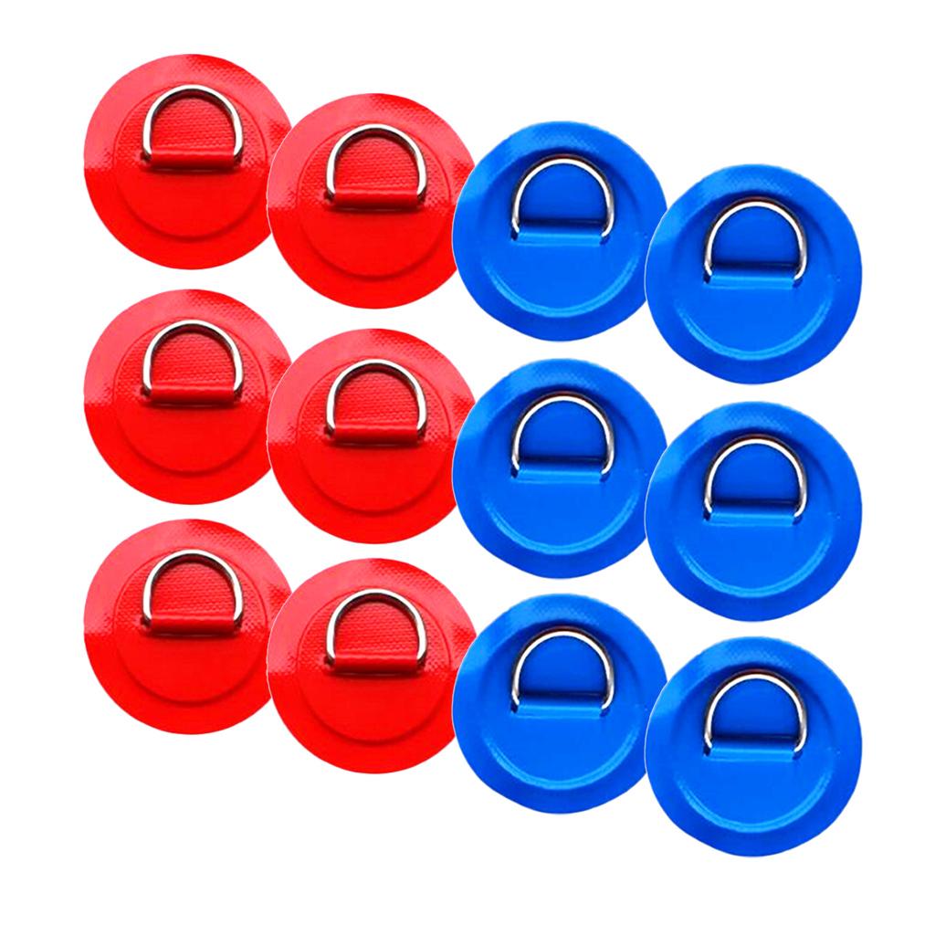 12Pcs Kayak Inflatable Boat Stainless Steel D Ring PVC Patch Red Blue
