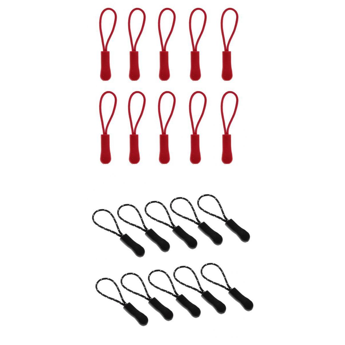 20Pcs Plastic Zipper Pull Cord Zip Puller Slider for Clothes Bags Black Red