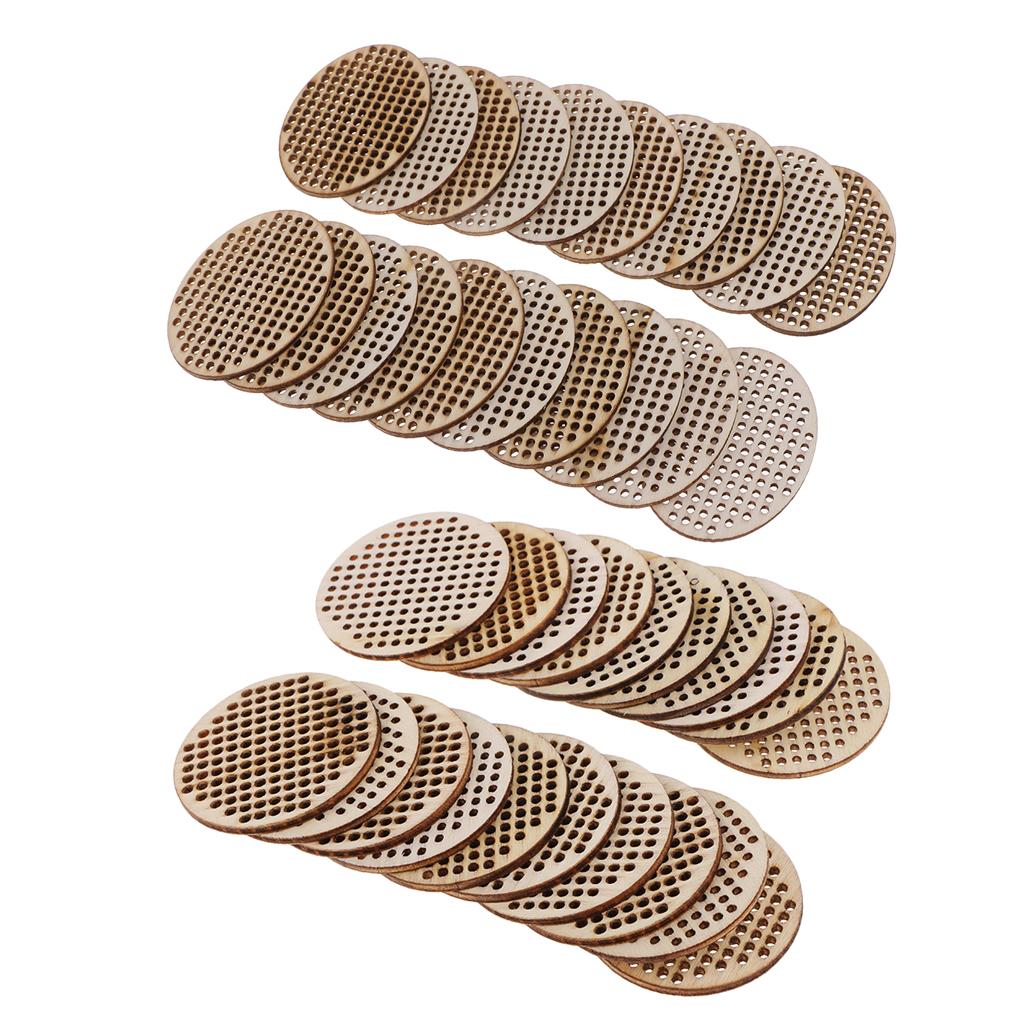40 Piece Natural Multi-hole Wooden Pendant Cross Stitch Board Oval & Round