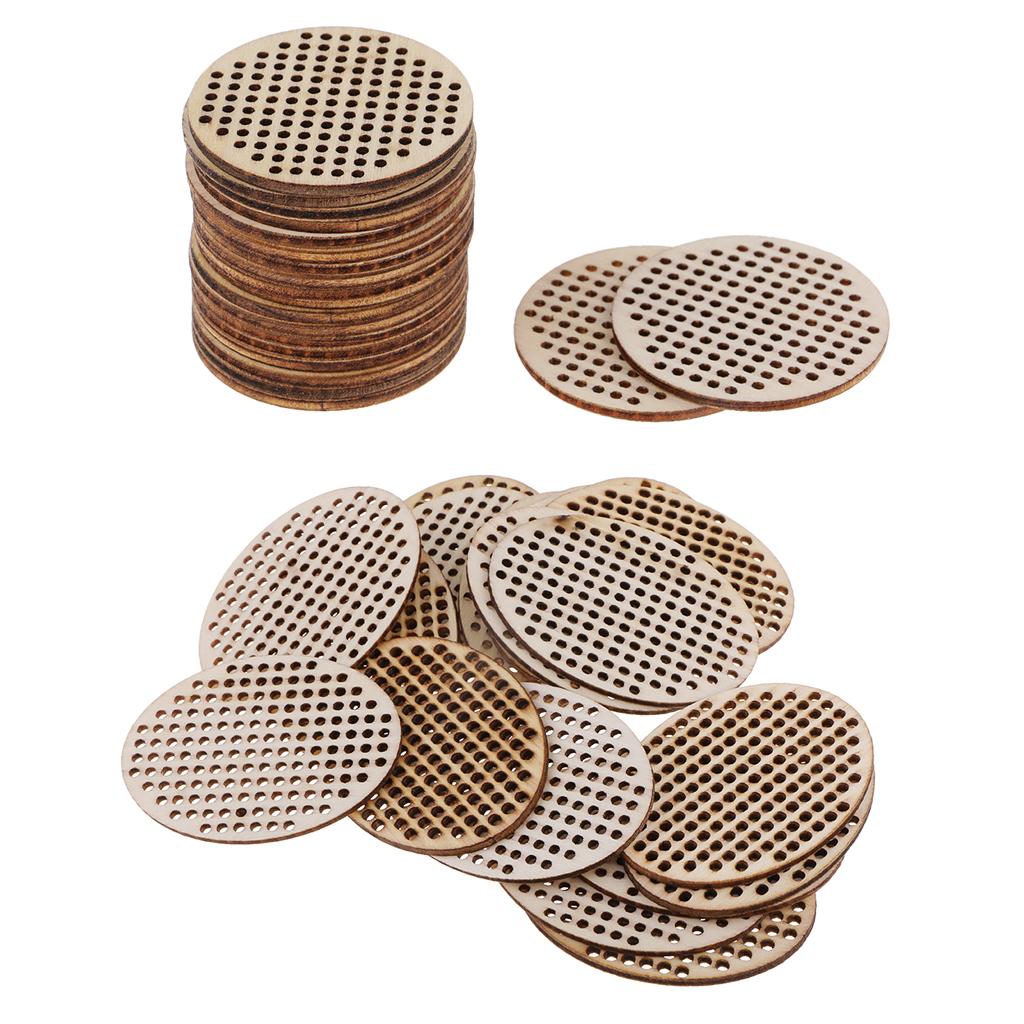 40 Piece Natural Multi-hole Wooden Pendant Cross Stitch Board Oval & Round