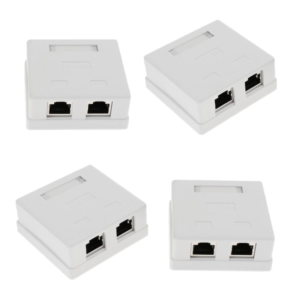 4pc Cat5e DOUBLE Port Surface Mount Outlet Box Face Plate Backbox Combo